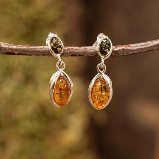 Hängande örhängen Dual Amber 925s Silver