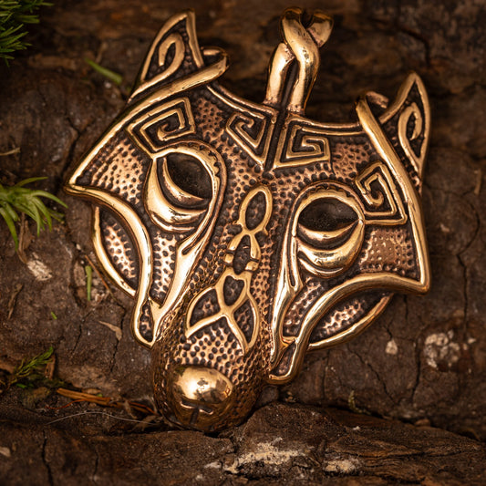 Varghuvud-ornamenthänge i brons – bild 1