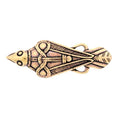 Indlæs billede i Gallery viewer, Broche Hugin / Munin Bronze er en fint detaljeret, bronzefarvet broche formet som en elegant fisk. Det indviklede design inkluderer mønstre, der ligner øjne og skæl, med stiliserede streg- og prikkemotiver, der dekorerer kroppen. Dette håndværk fremkalder det ældgamle kunstnerskab fra tiden med Odins legender og skaber et unikt, antikt udseende.
